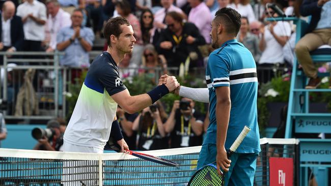 Britain's Andy Murray (L) shares a close friendship with Australian Nick Kyrgios. Picture: AFP