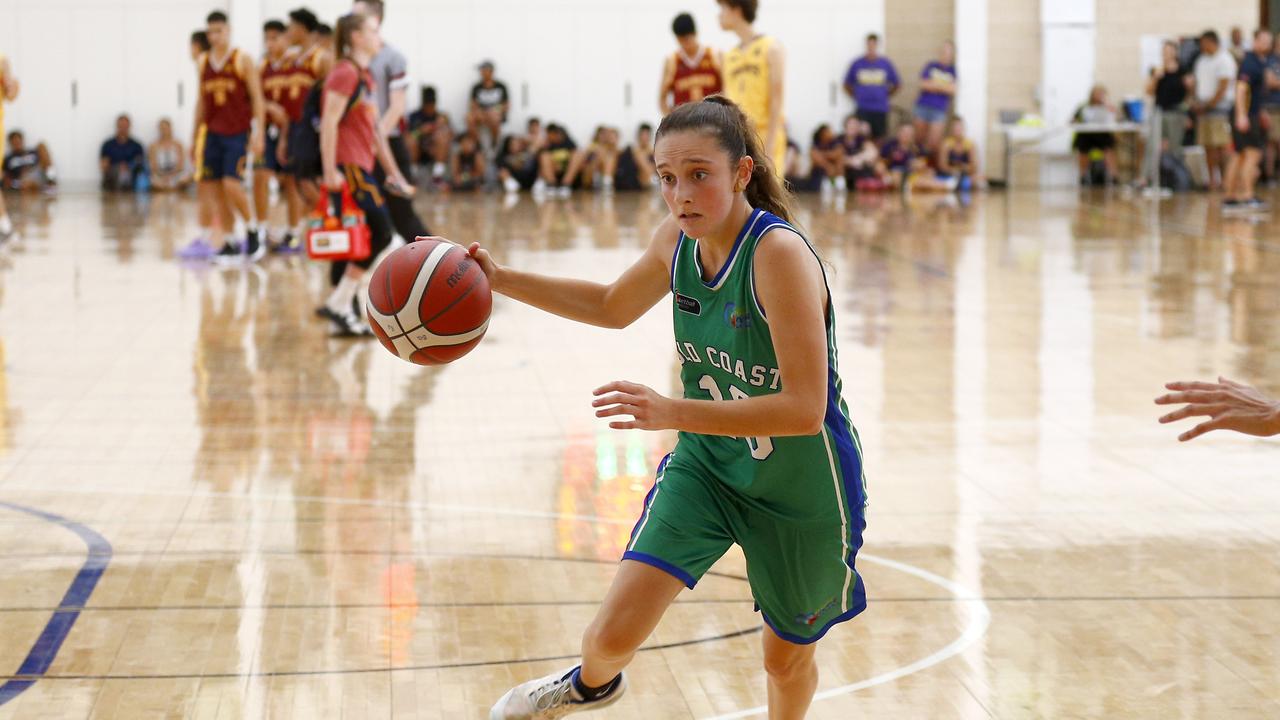 Action from the QLD basketball championships on the Gold Coast. Picture: Tertius Pickard