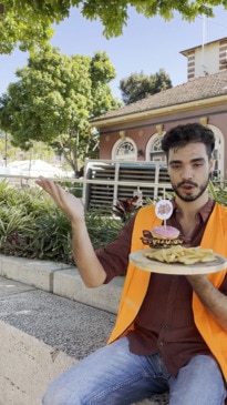 The donut burger you can only get at the Ekka