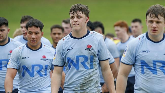 The victorious Waratahs Under 19's after their 80-20 win over the Melbourne Rebels at Leichhardt Oval. Picture: John Appleyard.