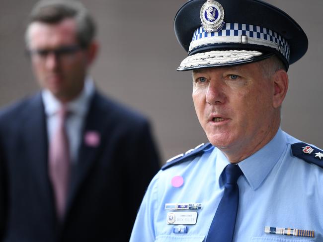 NSW Police Commissioner Mick Fuller speaks to the media. Picture; AAP.