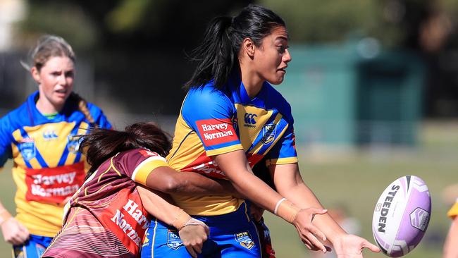 Christine Pauli in action during Women's rugby league national championships game between Queensland Country and NSW City. Pic: Adam Head