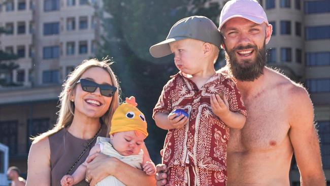 Melbourne Football Club captain Max Gawn enjoys an Easter egg hunt at Glenelg with his wife Jess and sons George and Louis. Picture: Instagram