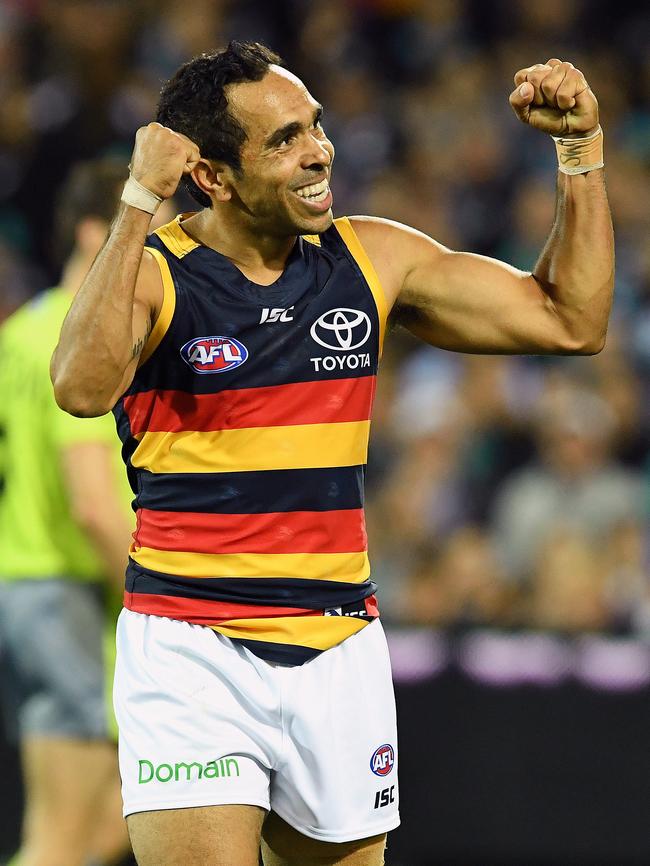 Eddie Betts celebrates a goal during the Showdown. Picture: Tom Huntley