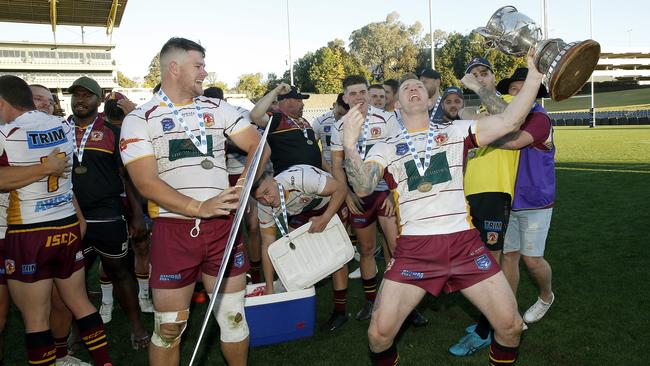 Thirlmere celebrate their grand final victory. Picture: John Appleyard