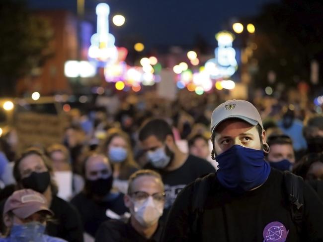 Several hundred protesters gather on Beale Street to protest over the death of George Floyd in Memphis. Picture: AP