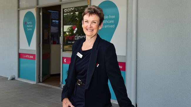 Colleen Belcher, Practice Manager at SmartClinics Annandale, outside the practice which will reopen on September 28th after it was badly damaged by a fire last year. Picture: Shae Beplate.