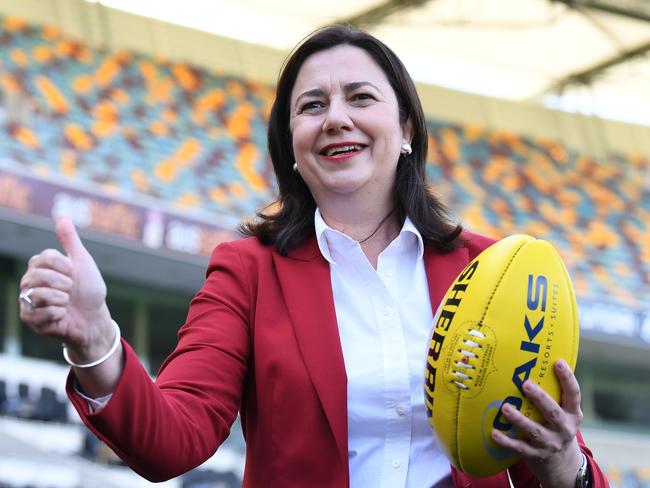 Queensland Premier Annastacia Palaszczuk allowed AFL officials from Melbourne into Queensland without quarantining so they could announce the 2020 AFL Grand Final would be played at the Gabba. Picture: NCA NewsWire / Dan Peled