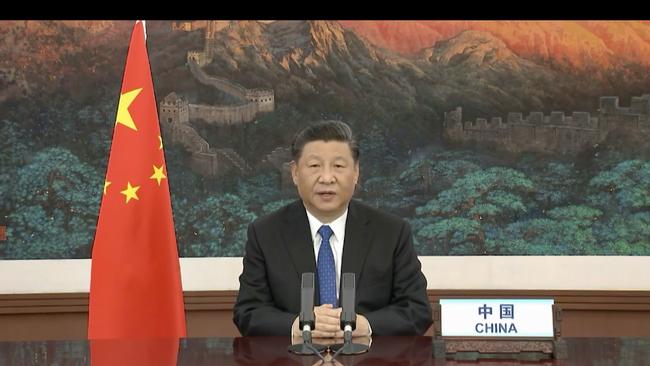 Chinese President Xi Jinping speaking at the World Health Assembly in May. Picture: AFP