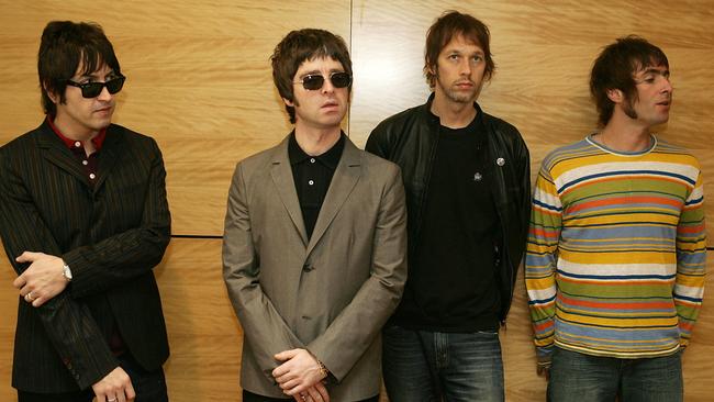 Oasis circa 2006 featuring Gem Archer, Noel Gallagher, Andy Bell and Liam Gallagher. Fans are speculating just who will join the Gallaghers on stage during the tour. Picture: AFP