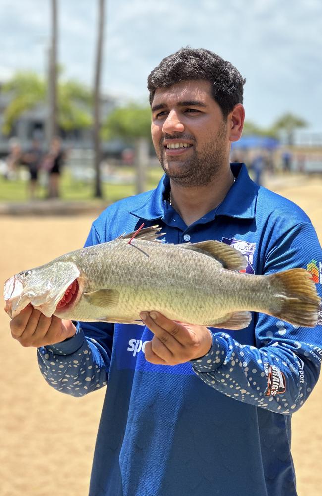 Zain Lopez has caught the first tagged barra of the Million Dollar Fish 2023-24 season, reeling in a prize of $10,000. Picture: Annabel Bowles