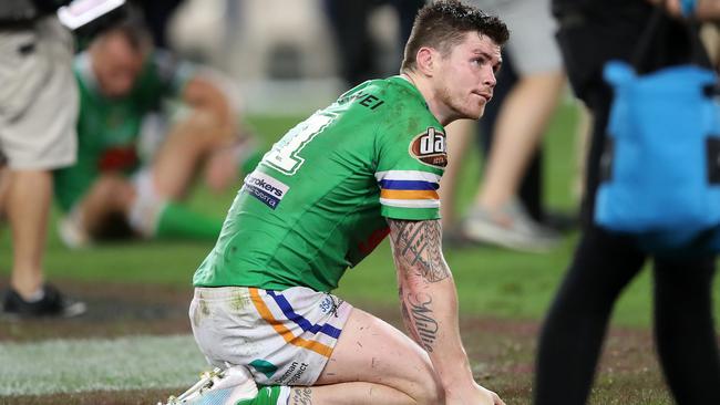 Canberra Raiders players John Bateman dejected after losing to the Sydney Roosters in the 2019 NRL Grand Final at ANZ Stadium. Picture. Phil Hillyard