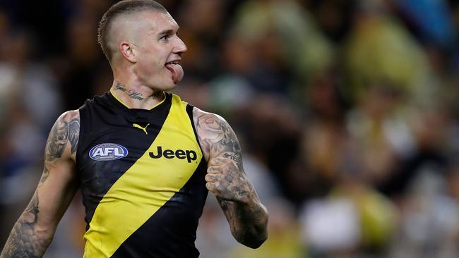 Dustin Martin celebrates on the final siren.