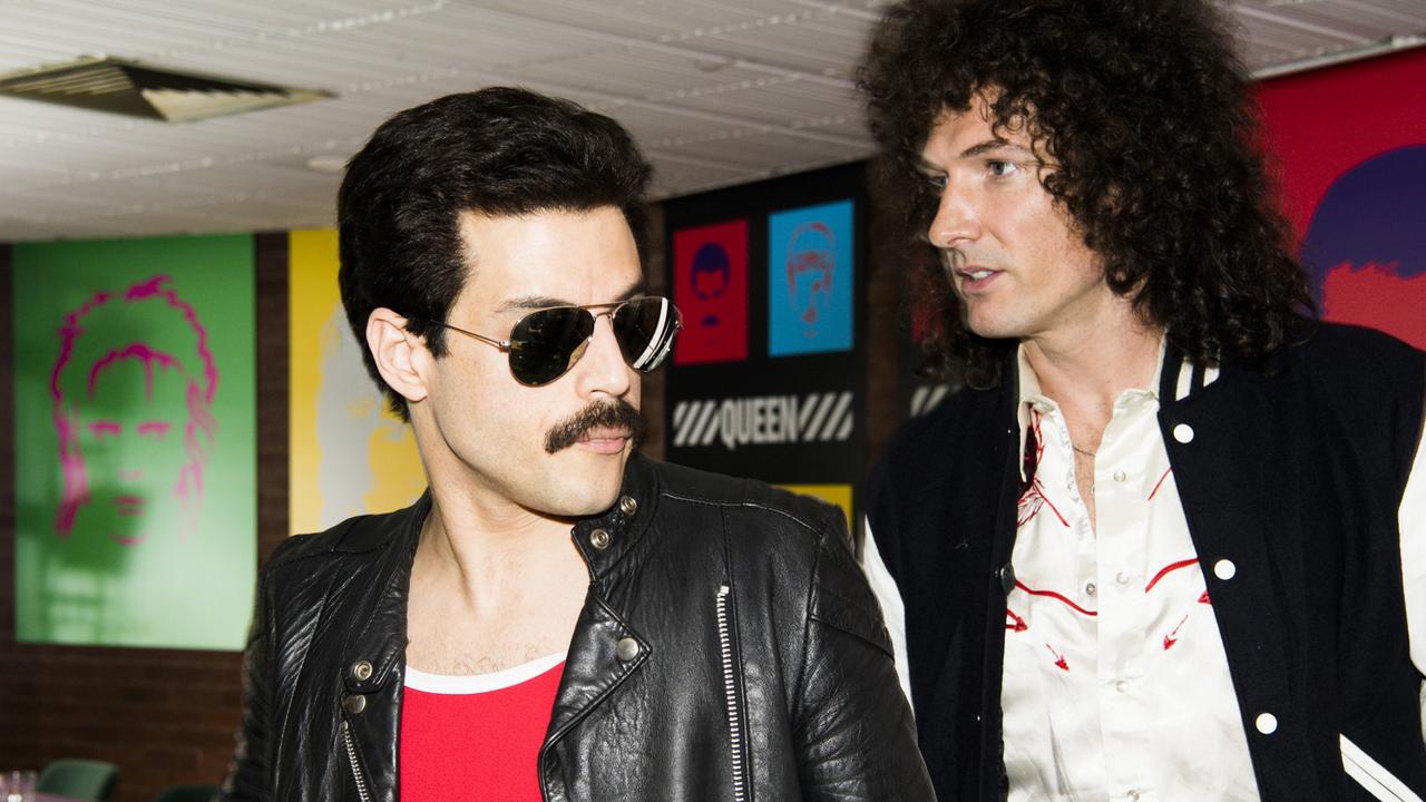 Rami Malek as singer Freddie Mercury and Gwilym Lee as guitarist Brian May in a scene from Twentieth Century Fox's Queen biopic film BOHEMIAN RHAPSODY. Photo Credit: Alex Bailey / Twentieth Century Fox