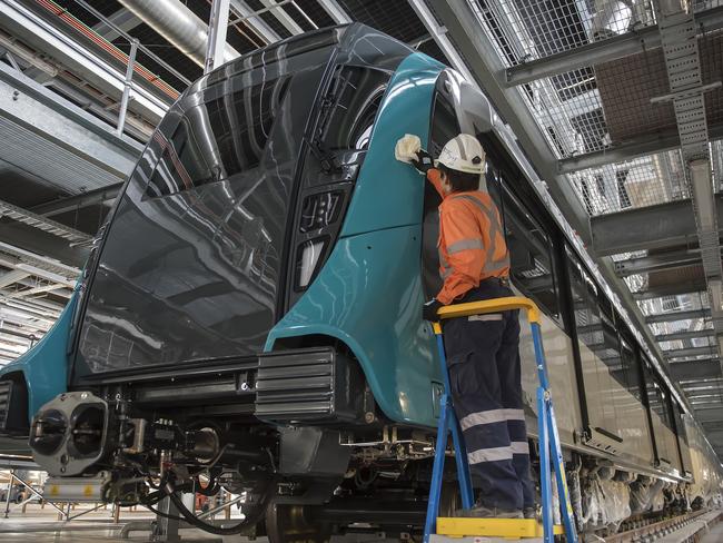 The first driverless Metro train arrives at Rouse Hill depot for fitting out.