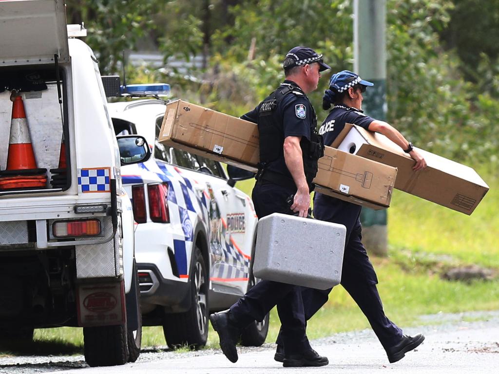 Police at the scene of the fatal mauling. Picture: Zak Simmonds