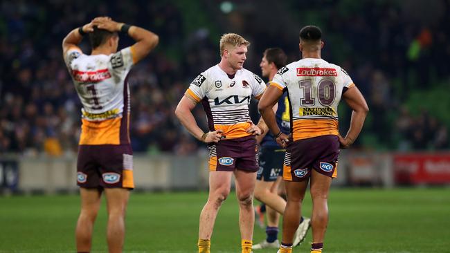 The Broncos cropped a dubious call from the bunker. Picture: Kelly Defina/Getty Images