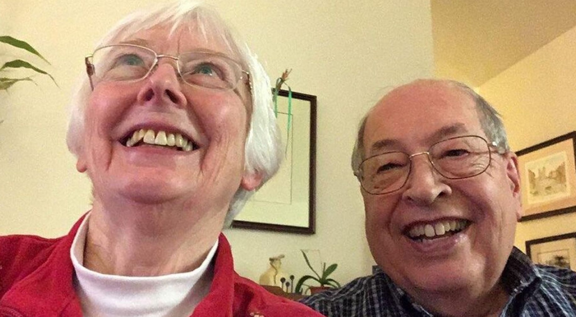 Mary and her husband today, taking their first selfie. Picture: Supplied / Beth Stauffer