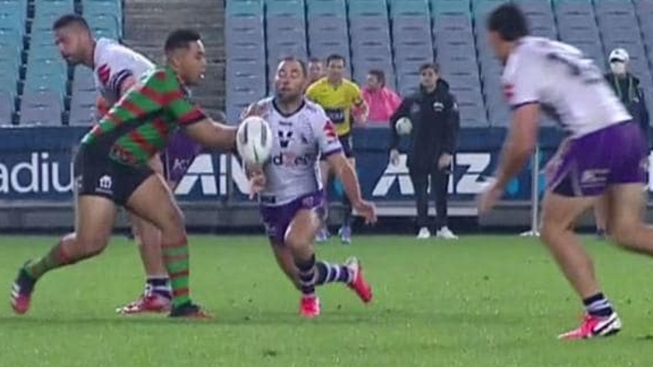 The controversial Cameron Smith pass that helped the Storm defeat the Bunnies.