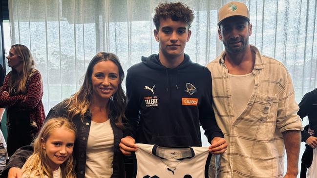 Cody Walker with his family after being presented with his VIctoria Country under-16 jumper. Picture: Echuca Football Netball Club.