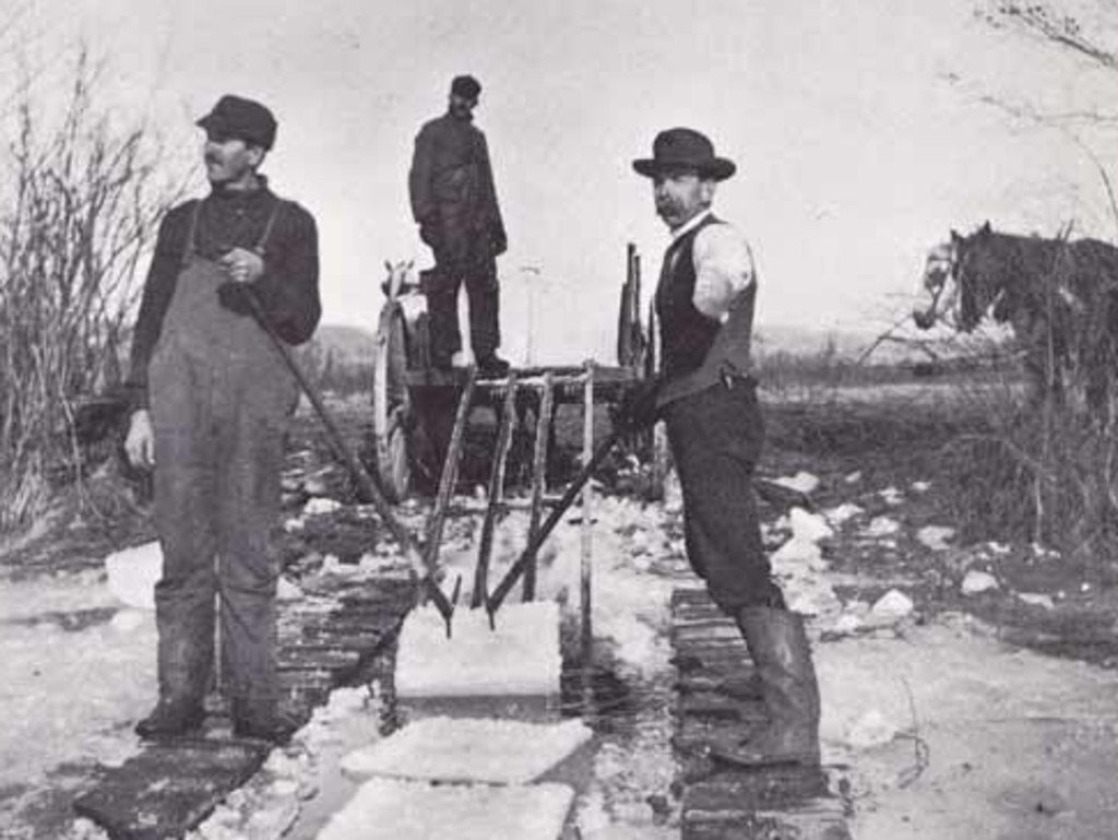 Ice Harvesting in Maine, USA.