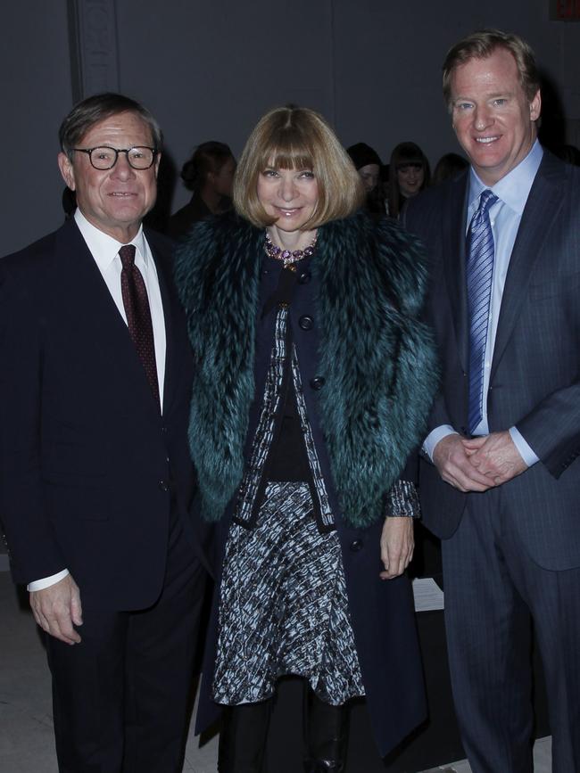 Michael Ovitz, Vogue editor Anna Wintour and NFL commissioner Roger Goodell. Picture: Getty Images.