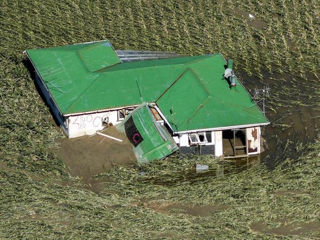 A house lays destroyed by Cyclone Gabrielle in the Esk Valley near Napier. Picture: AFP