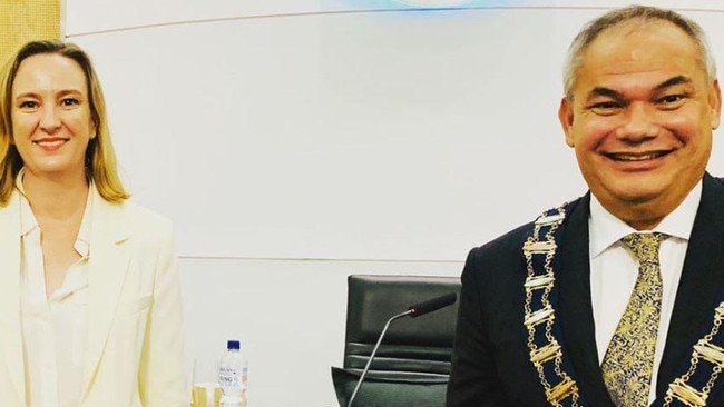 Happier times – Councillor Brooke Patterson and Mayor Tom Tate.