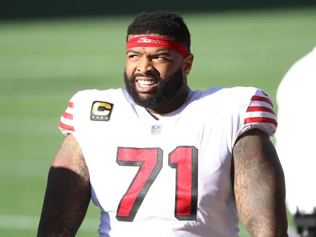 SEATTLE, WASHINGTON - NOVEMBER 01: Trent Williams #71 of the San Francisco 49ers looks on before their game against the Seattle Seahawks at CenturyLink Field on November 01, 2020 in Seattle, Washington. (Photo by Abbie Parr/Getty Images)