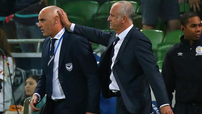 Kevin Muscat and Graham Arnold. Picture: George Salpigtidis
