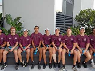 YOUNG STARS: South West Queensland Emus players (from left) Ben McKellar (Quilpie), Jayden Thurston (St George), Daelan Rolls (Dalby), Watjerra Briggs (Charleville), Thallis Halliday (Highfields), Coby Fechner (Roma), Carlos Smith (Killarney), Tyson Stevens (Toowoomba) and Preston Weatherall- Grimshaw (Toowoomba) were part of the under-16 Queensland Murri side that defeated New South Wales Koori 36-26. Picture: Contributed