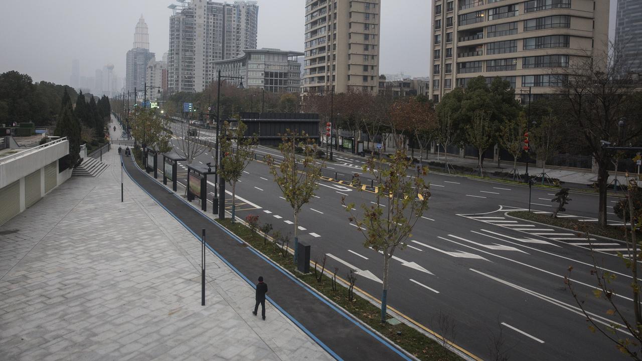 A man walks alone on an empty road on January 27 in Wuhan, China. Picture: Getty Images