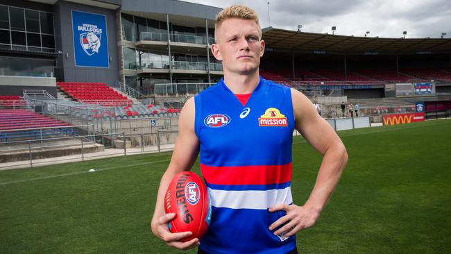 Adam Treloar in his new colours at Whitten Oval. Picture: NCA NewsWire/Paul Jeffer