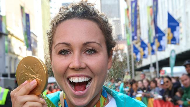 Olympic parade homecoming in Bourke St. mall Melbourne.Modern Pentathlon gold medallist Chloe Esposito.Picture:Ian Currie