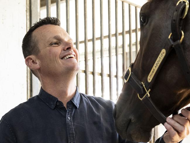 SYDNEY, AUSTRALIA - NCA NewsWIRE Photos - Sunday, 15 October, 2023:Everest winner Jay Pride with his winning horse Think About It at Warwick Farm Racecourse. Picture: NCA NewsWIRE  / Monique Harmer