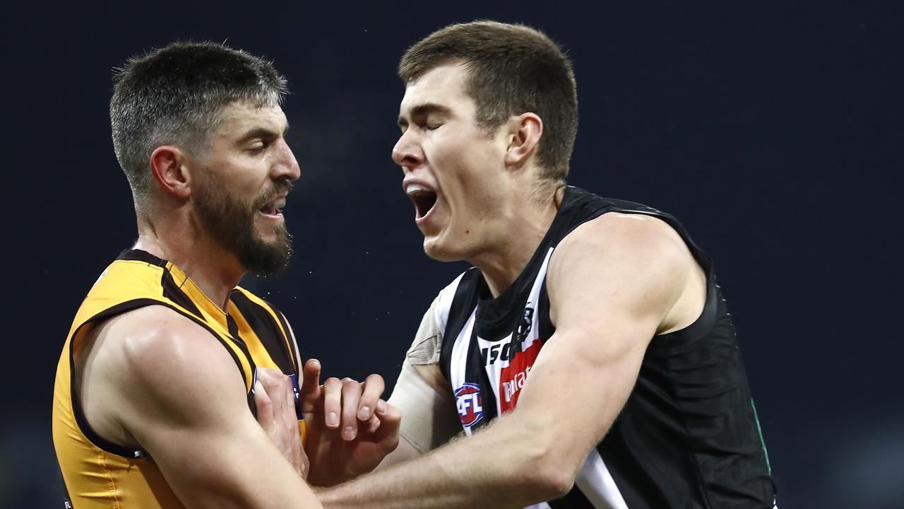 Mason Cox’s Collingwood had a strong start against Hawthorn. Picture: Ryan Pierse