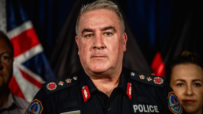 Police Commissioner Michael Murphy joins fellow officers in morning death of senior constable. Picture: Pema Tamang Pakhrin