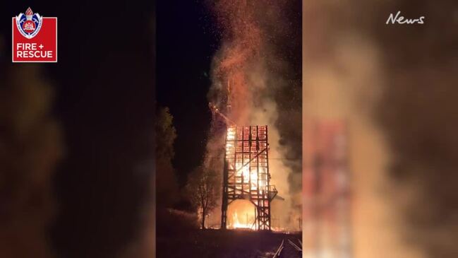 Fire destroys old coal tower