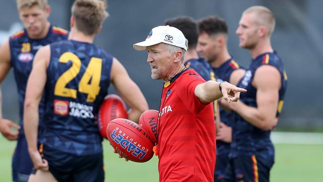 Friday, 18th February, 2022 - Crows Training at West Lakes. Fitness Darren Burgess instructs players Picture: Sarah Reed