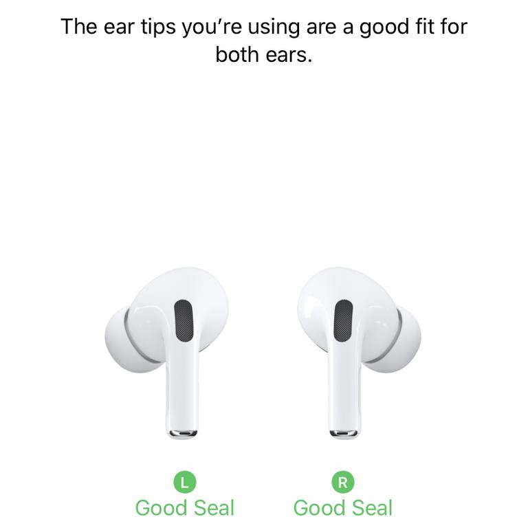 A fit test uses the AirPods Pro’s microphones to detect how well they seal in your ear.