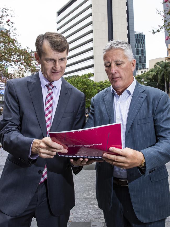 Former Brisbane lord mayor Graham Quirk and north Queensland businessman (and Cowboys chairman) Laurence Lancini. Picture: Mark Cranitch.