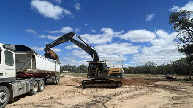 A levee being built at the side of the Morgan Riverside Caravan Park. Picture: Supplied