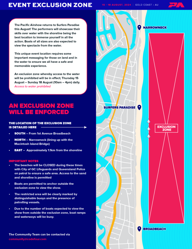 Exclusion zone for the 2024 Gold Coast Pacific Airshow