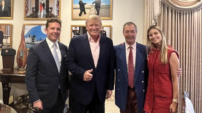 Holly and husband Nick (left) meet Donald Trump and Nigel Farage in 2022.