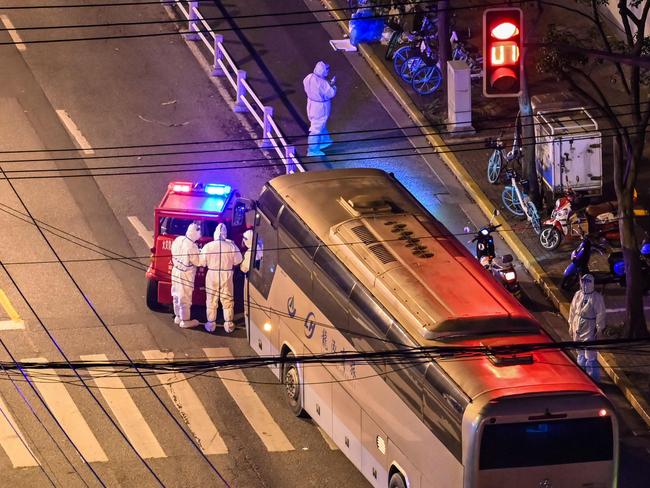 A street during a Covid-19 lockdown in the Jing'an district in Shanghai. Picture: AFP