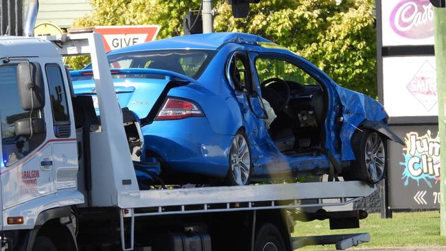 A blue Ford was badly damaged and towed from the scene. Picture: LVI&CA