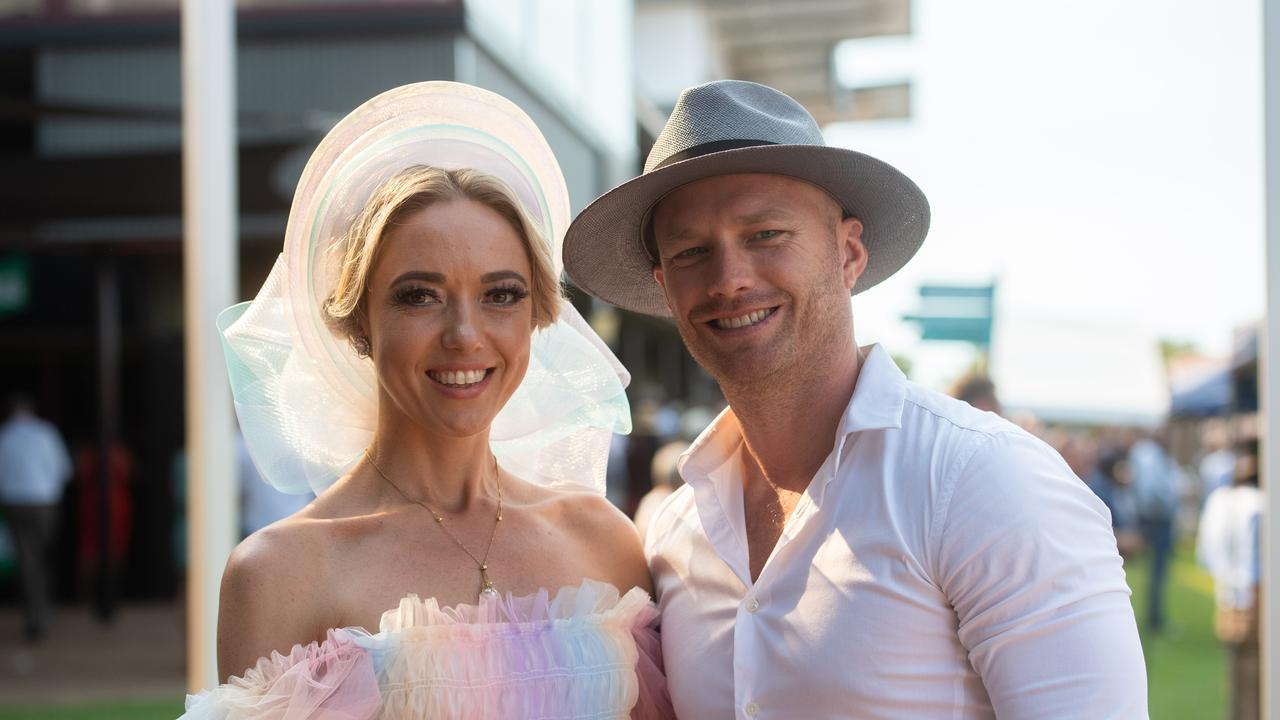 Tatiana Hoffmann and Matt Hoffmann enjoy all the glitz and glamour from the 2020 Great Northern Darwin Cup Carnival. Picture: Che Chorley