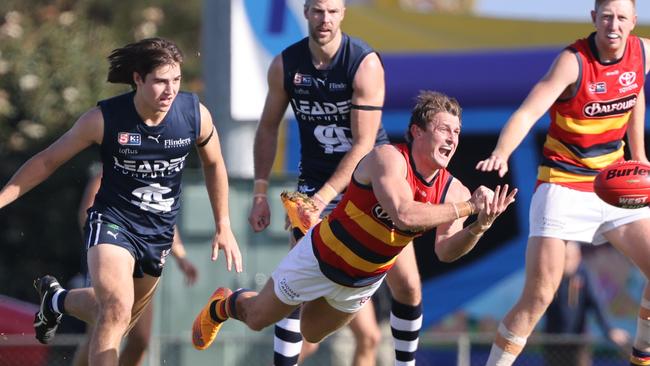 Matt Crouch is a chance to return to the Crows lineup after 42 disposals in the SANFL on Saturday. Picture: SANFL Image/David Mariuz