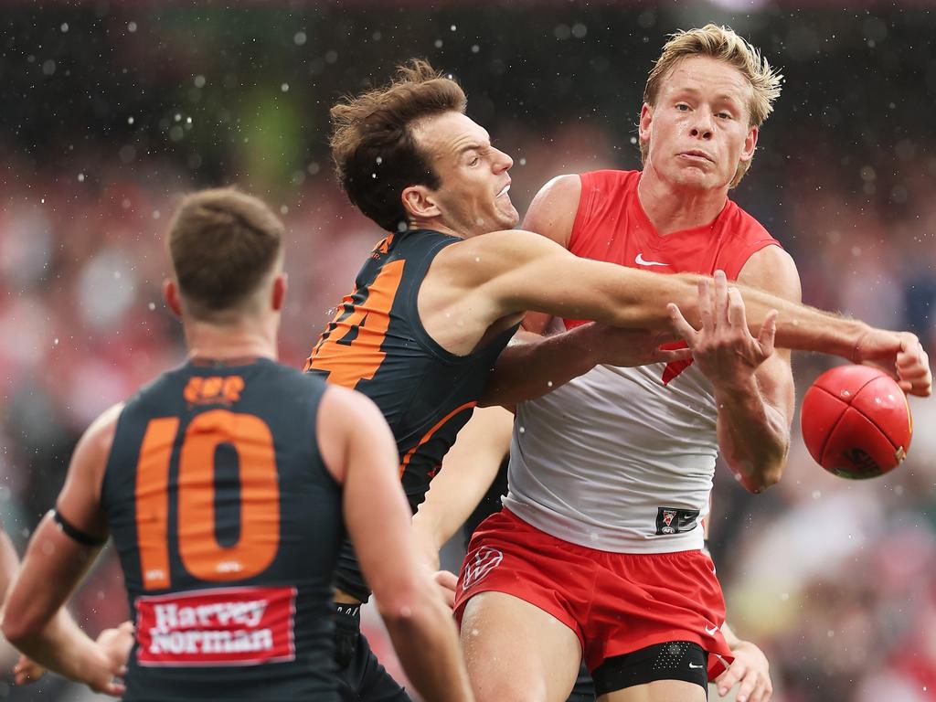 Buckley spoils Sydney star Isaac Heeney earlier this year. Picture: Matt King/AFL Photos