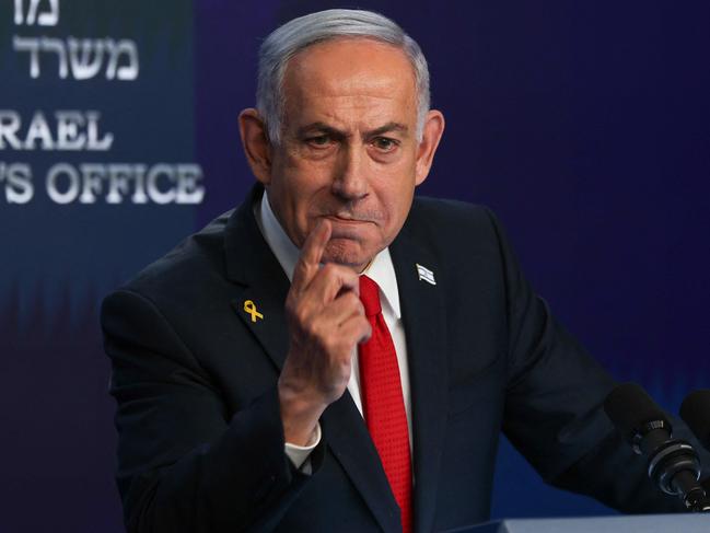 TOPSHOT - Israeli Prime Minister Benjamin Netanyahu gives a press conference in Jerusalem on May 21, 2025. Netanyahu said on May 21 that he was ready for a 